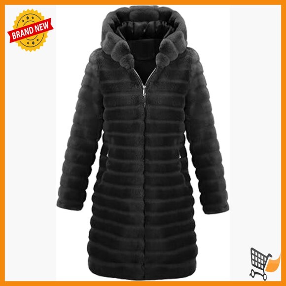 Long Faux Fur Coat Hooded Oversized Winter Jacket Warm Loose Fit